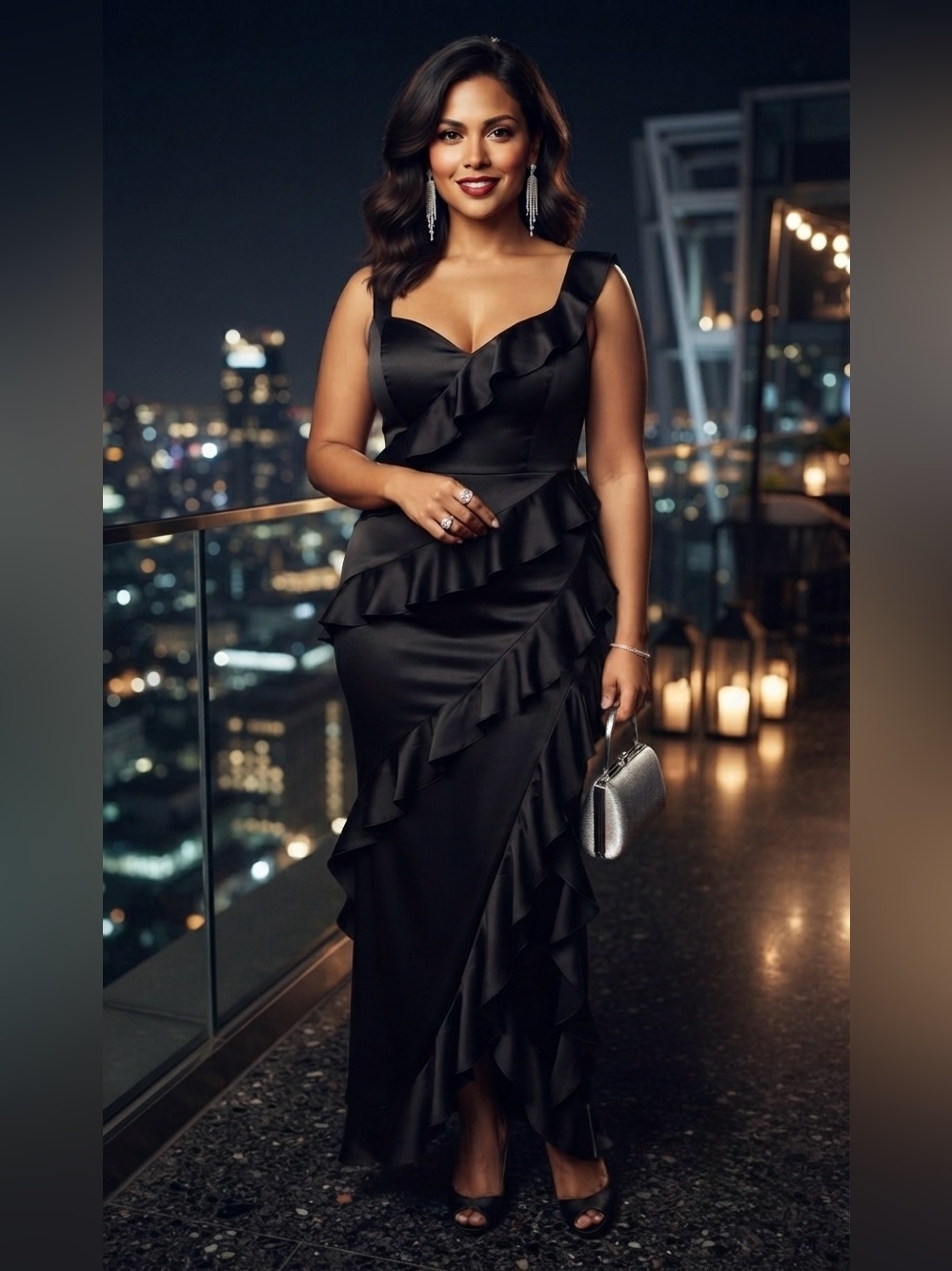 PrettyLittleThing Black Ruffle Detail Maxi Dress
